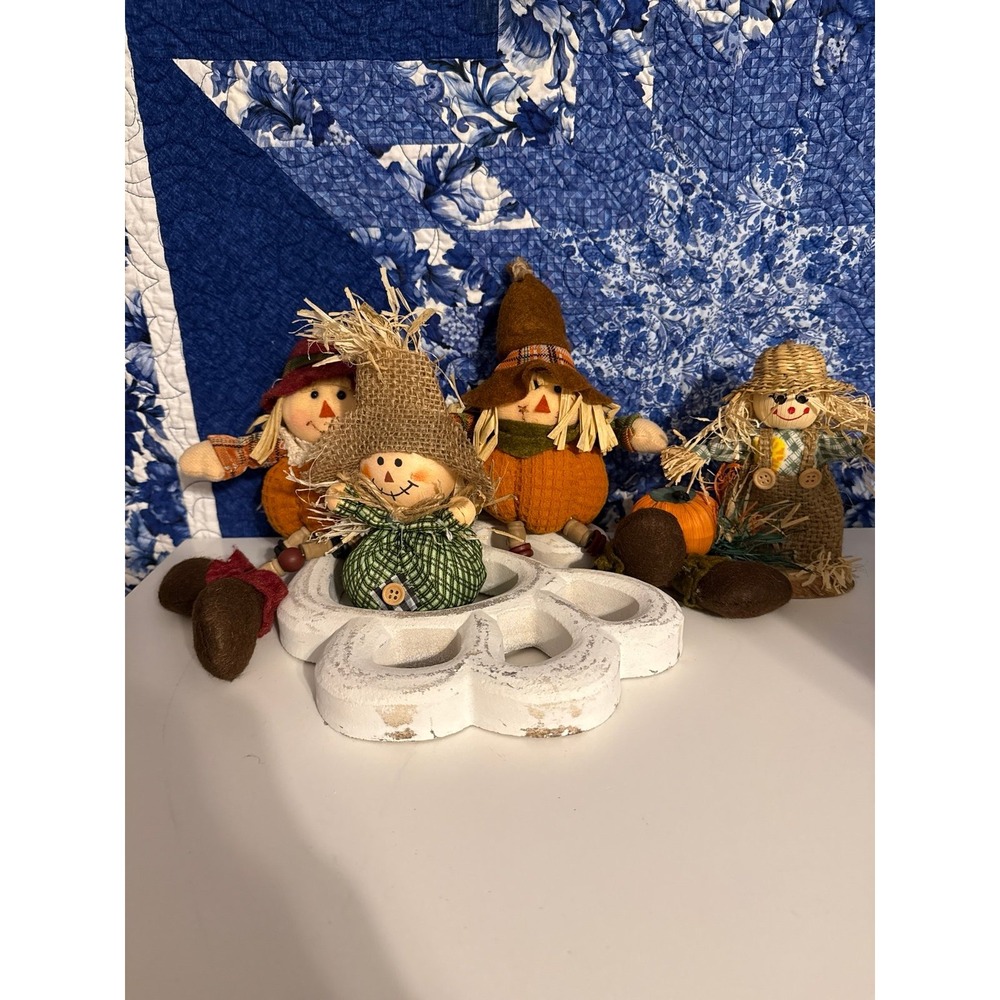 Lot of 4 Vintage Scarecrow Fall Decorations Thanksgiving Harvest Decor Set
